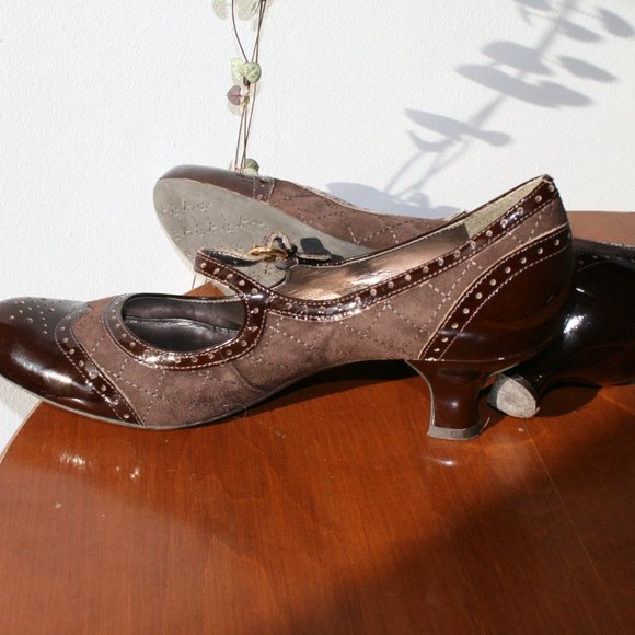 Franco Sarto Brown Leather and Suede Mary Jane High Heels - Picture 8 of 12